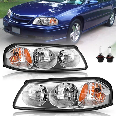Пара хромированных желтых фар с лампами для Chevy Impala 2000-2005 годов выпуска 00-05 - Изображение 1 из 4