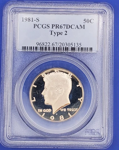 # 185 - Proof 1981-S Kennedy Half Dollar 50c. PCGS PR67 DCAM TYPE 2 Cover
