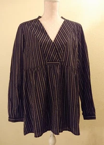 Michael Kors Bluse Damen Größe XL schwarz weiß gestreift Langarm V-Ausschnitt Schößchen  - Bild 1 von 6