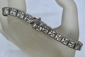 Judith Ripka Sterling Silver Cubic Zirconia Princess Cut Tennis Bracelet 8”
