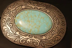 Blazin Roxx Western Belt Buckle Oval Turquoise Stone Silver 37902 - Picture 1 of 3