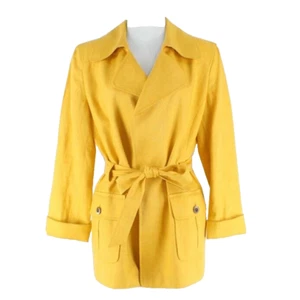 Ellen Tracy Sz S Goldenrod Yellow Button Pocket Cuff Belted Wrap Linen Jacket - Picture 1 of 5