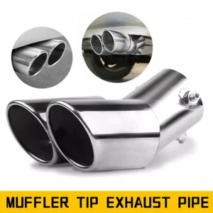 New Universal Dual Tail Pipe Muffler Exhaust Pipe Trim Tip Tail Stainless Steel - Picture 1 of 8