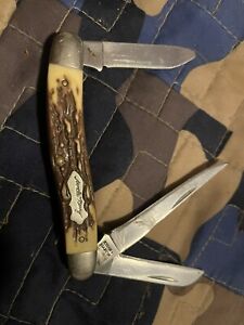 VINTAGE SCHRADE UNCLE HENRY U.S.A. 897UH 3 BLADE STAG HANDLE POCKET KNIFE
