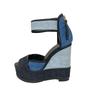 Auth PIERRE HARDY - Dark Navy Blue Black Denim Leather Women's Pumps - Picture 1 of 7