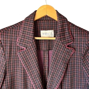 70er Karo Tweed Blazer Damen Gr. M Schwarz Rosa Retro Preppy Dark Academia Twee - Bild 1 von 8