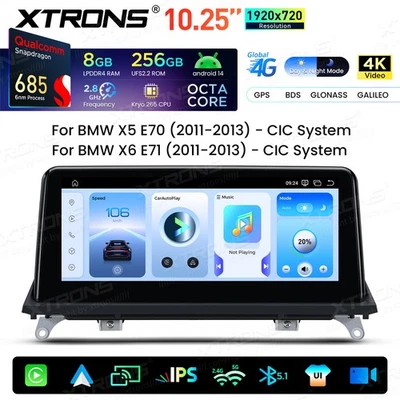 8-Core 8+256G 4G Carplay Android 14 Car Screen Stereo For BMW X5 X6 E70 E71 CIC - Image 1 of 4