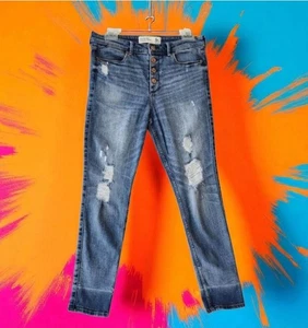 Pantalones de mezclilla de tiro alto Abercrombie & Fitch talla 6R lavado mediano botón mosca desgastados - Imagen 1 de 16