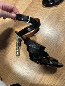 dries van noten 41 braun schwarz Leder Schlange Wickel Riemchen High Heels - Bild 1 von 11