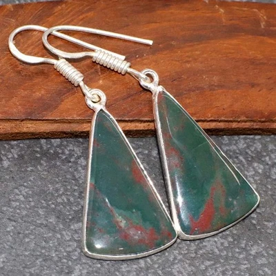 925 镀银令人惊叹的血石耳环珠宝首饰尺寸 1.6 GW — 第 1/3 张图片