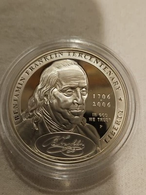 1706-2006-P Benjamin Franklin Tercentenary silver dollar coin. - Image 1 of 4