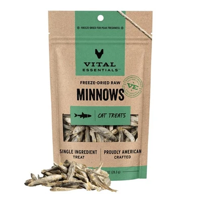 Golosinas para gatos Vital Essentials Minnows, 1 oz | Liofilizadas crudas | Ingrediente único... Foto 1 de 4