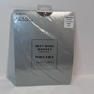 Meia-calça de seda transparente suporte coxa alta bege Stay Up biqueira reforçada 8 1/2-11 - Imagem 1 de 4