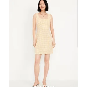 NWT Old Navy Yellow Gingham Square-Neck Linen-Blend Mini Dress Sz 2X Beach  - Picture 1 of 8