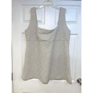 H&M Beaded Pearl Tweed Boucle Sleeveless Fitted Tank Top Beige Off White  XXL - Picture 1 of 7