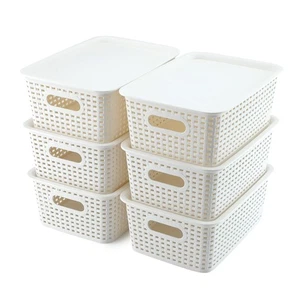Plastic Storage Baskets With Lid Organizing Container Lidded Knit Storage Org... - Picture 1 of 9