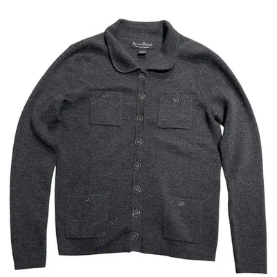 Cárdigan Suéter Mercer & Madison Lana Merino Para Mujer Talla Pequeña Gris Esmalte Botón Foto 1 de 4