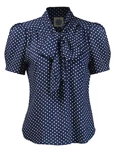 Bonita Blusa Retro «PUSSY BOW» Vintage Años 40 Lunares BLUSA ESCOTADA Rockabilly - Imagen 1 de 1