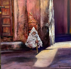 ORIGINAL IVANOV "Wise Man Morocco" Moroccan Medina africa Oil on Canvas PAINTING - Picture 1 of 1