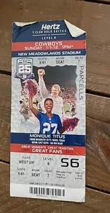 Vintage Ticket Stub NY Giants Parcells Cowboys Jan 1 2012 - Picture 1 of 2