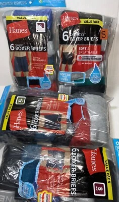Hanes men's Cool Comfort REGULAR BAND Boxer Briefs 6 PAIR tagless wicking fabric - Image 1 of 4