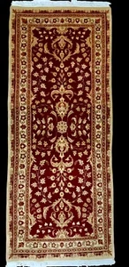 3’x6' 7” Burgundy Gold Wool Hand Knotted Runner Soft Pile Oriental Rug Tabrizz - Picture 1 of 14
