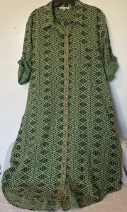 Camicia verde boheme crema e nero con bottoni abito colletto scollo boho taglia omaggio - Foto 1 di 12