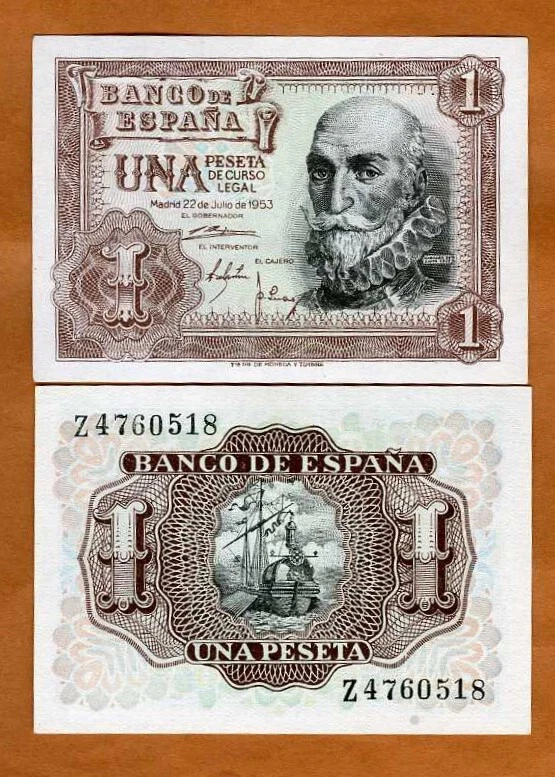 España, 1 Peseta, 1953, P-144, UNC Álvaro de Bazán Foto 1 de 1