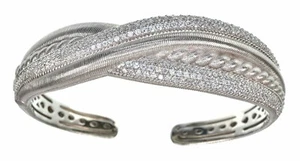 Judith Ripka Sterling Silver Cubic zirconia Texture CUFF  Bracelet 6-1/2" Long - Picture 1 of 3