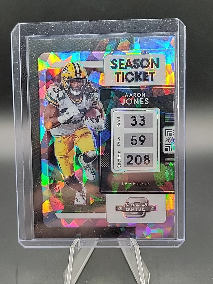 2021 Contenders Optic AARON JONES Prizm #/22 Season Ticket🔥Cracked ICE - Image 1 of 4