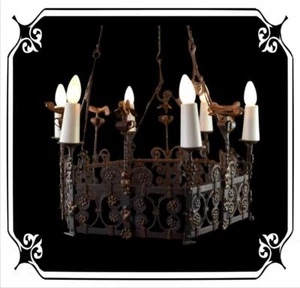French Antique Large chandelier High Period Wrought iron - Picture 1 of 12