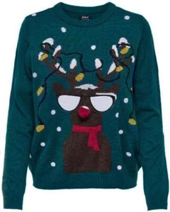 Only XMAS DECO STRIPE JERSEY BOX KNT Mujer Algodón Cuello Redondo Manga Larga Verde - Imagen 1 de 2