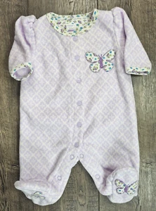Baby Girl Clothes Carter's Newborn Fleece Purple Floral Butterfly Footed Outfit - Picture 1 of 4