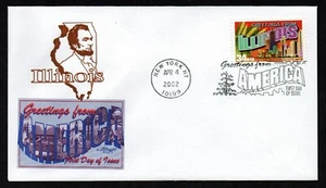 USA, SCOTT # 3573, ARTMASTER FDC COVER - ILLINOIS, GREETINGS FROM AMERICA 2002 - Picture 1 of 1