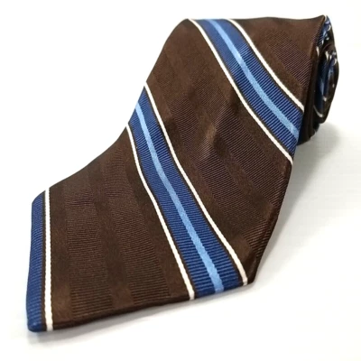 Nautica Luxury Tie Brown Blue Regimental Striped Silk Necktie 60" x 3.5" - Image 1 of 4