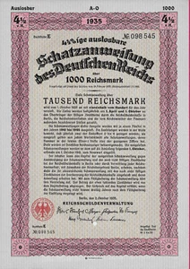 ALEMANIA 1.000 REICHSMARK 1935 UNC 098545, EMISIÓN DE BONOS DEL REICHSSCHULDENVERWALK - Imagen 1 de 1