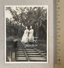 OPS original 1950's Two Chinese lady ladies on railway track photo Asia oriental