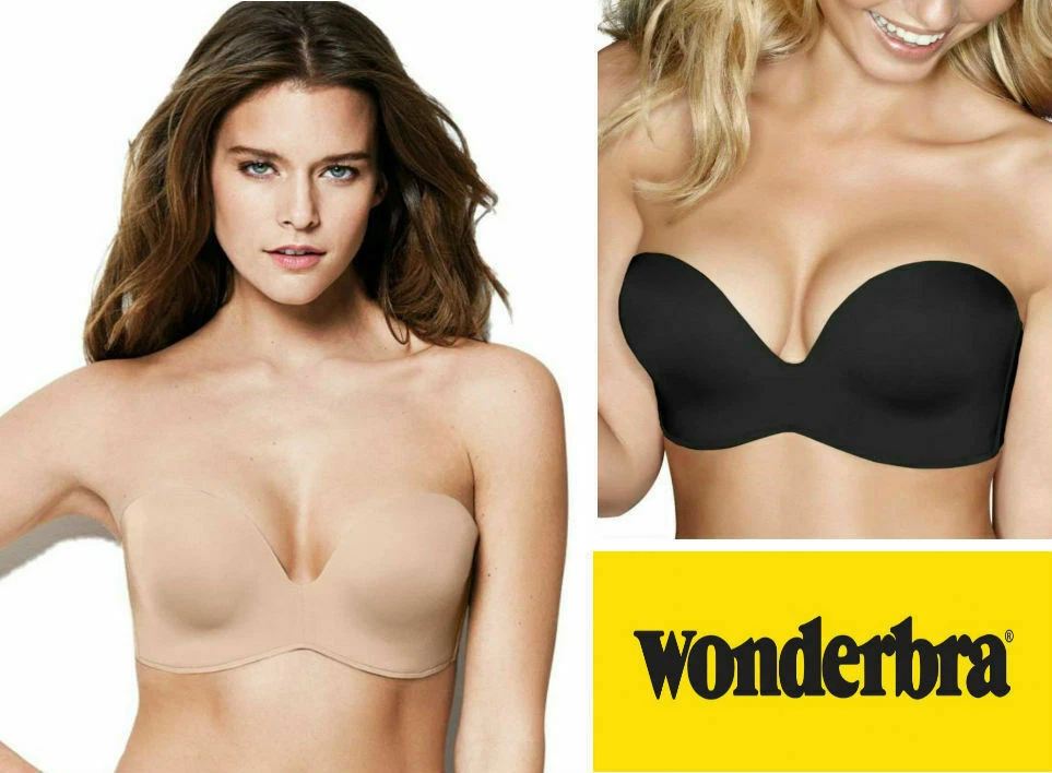Wonderbra Women's Perfect Strapless Push-Up Bandeau Bra - Black, 36B, Hand-Shaped Support