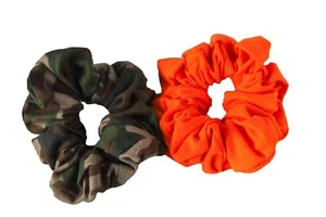 Camo and Orange Flannel Scrunchie Combo 2 Pack | Big Scrunchies Fashion Hair Tie - Picture 1 of 5