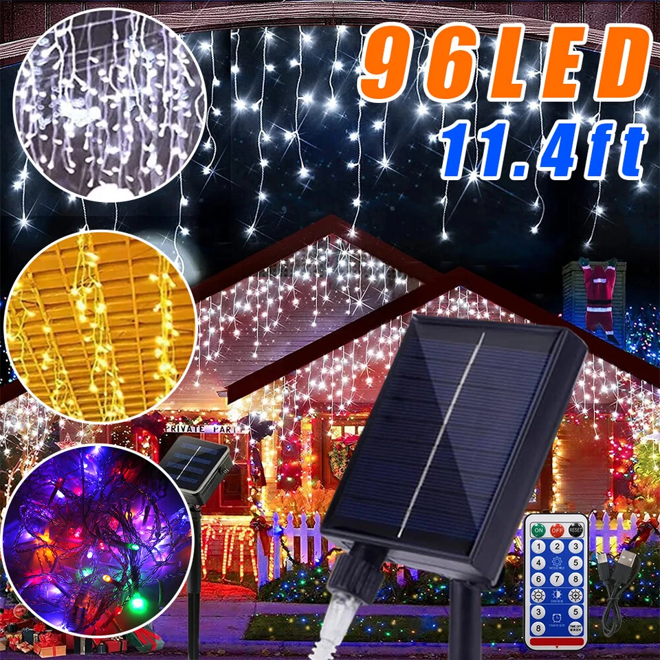 Solar Christmas Lights 96 LED 8 Modes Waterproof String Lights Xmas Wedding Deco - Image 1 of 4