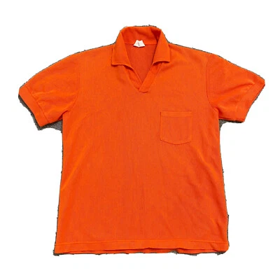 Polo de malla con cuello en V vintage años 70 naranja de seguridad para hombre talla XL Foto 1 de 4