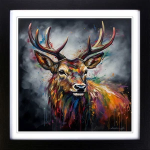 Stag Expressionism No.1 Framed Canvas Wall Art Print Poster Picture, Home Decor - Picture 1 of 6
