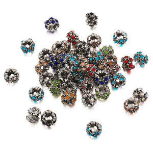 50pc Alloy Rhinestone European Flower Large Hole Beads Metal Loose Spacer 12x8mm