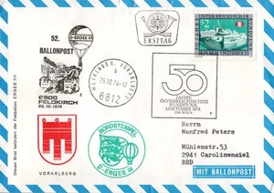 Österreich, Ballonpost 1974 Vorarlberg Freiballon ERGEE III 50 J. Rundfunk Beleg - Picture 1 of 3