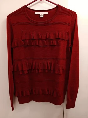 Diane von Furstenberg Women Petit Ruby Red Bennie Ruffle Sweater Pullover Casual - Image 1 of 4