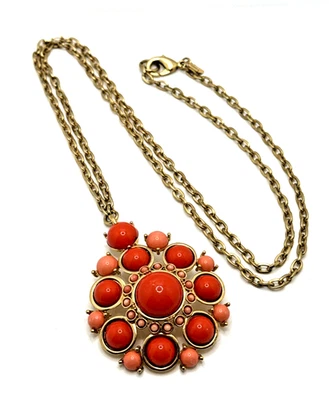 BANANA REPUBLIC Pendant Necklace Coral Orange Long Amulet Statement 36" - Image 1 of 4