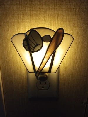 Luz nocturna usada, vitral de béisbol y guante, decoración del hogar Foto 1 de 4