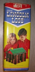 Vintage Original Lincoln Logs 5C Set w/Cardboard Canister Container 170pc No Lid - Picture 1 of 9