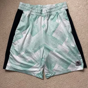 Abercrombie Kids Active Shorts 13/14 Teal White Geo Print 4-Way Stretch Boys - Picture 1 of 4