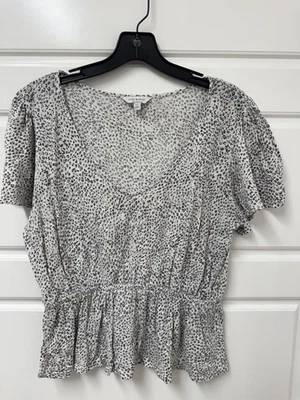 Lucky Brand женщин v-образным вырезом трепетать Slv зажатой талии верхний леопард печать средний M A5 - Изображение 1 из 4